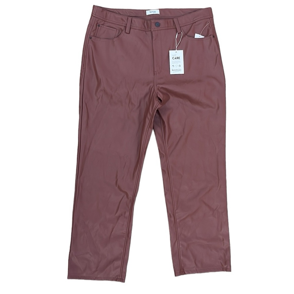 New Kensie jeans Vegan Leather/Faux Leather Pants crop ankle Redwood